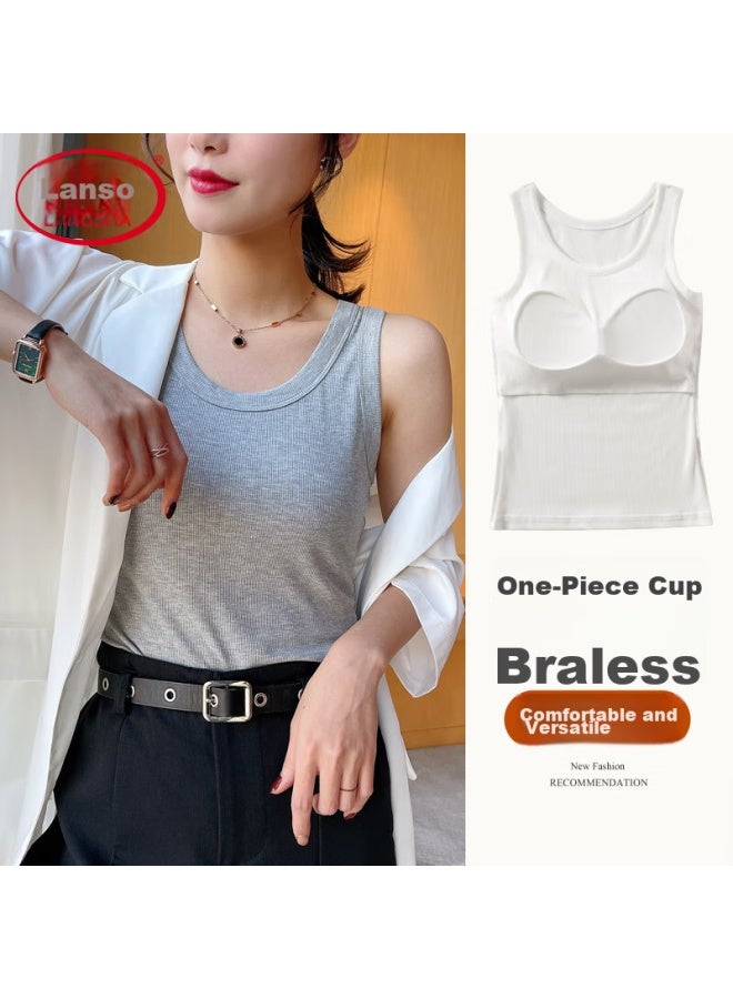 LANG SHA Langsha Camisole Tank Top For Women With Built-in Bra Pads, Wearable As Outerwear Or Inner Layer, Sports Ribbed Undershirt, White, L - Image 5