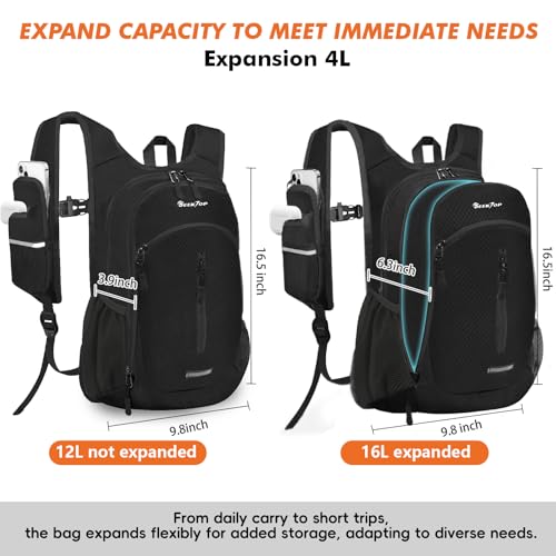 Seektop Small Hiking Backpack Expandable 12L16L Lightweight Packable Waterproof Daypack with Phone Pocket for Women Men - Image 3