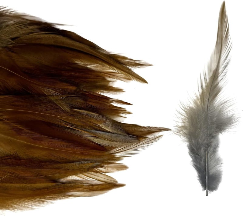 HAPPY FEATHER 100PCS Saddle Hackle Rooster Feather for Crafts, 5-7 inch Natural Pheasant Neck Feathers DIY Pendant Earrings Dream Catcher-Khaki - Image 2