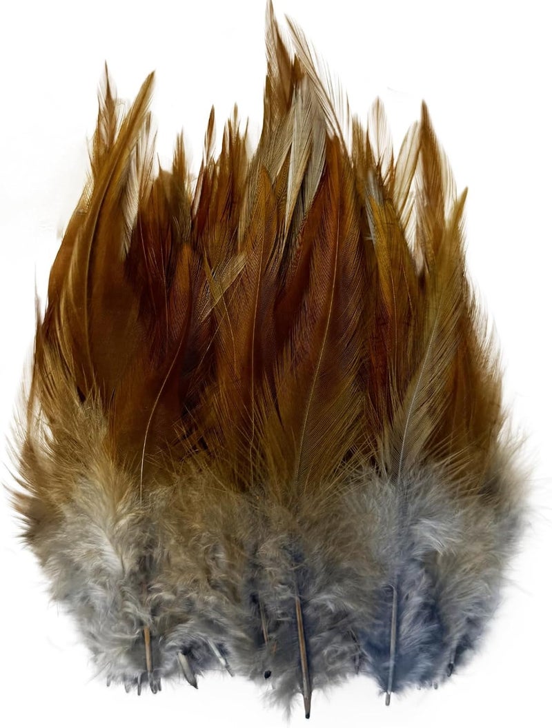 HAPPY FEATHER 100PCS Saddle Hackle Rooster Feather for Crafts, 5-7 inch Natural Pheasant Neck Feathers DIY Pendant Earrings Dream Catcher-Khaki - Image 1