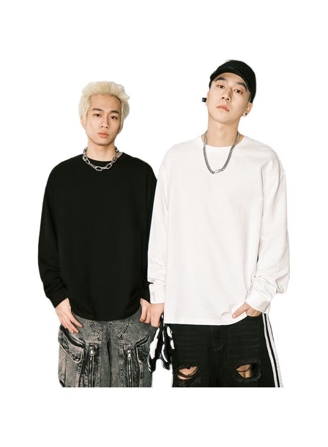 GENIOLAMODE Men'S Long Sleeve T-Shirt Autumn Cotton Loose Casual All-Match Printed Base Shirt Black M - Image 2