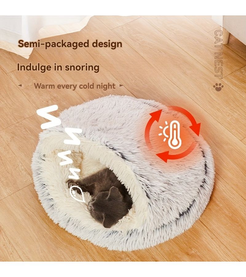 Cozy Shell Shaped Pet Bed For Cats Dogs Warm Enclosed Winter Nest With Soft PP Sponge Oxford Fabric Shell Nest Gradient Coffee Color 19 69 Inch - Image 5