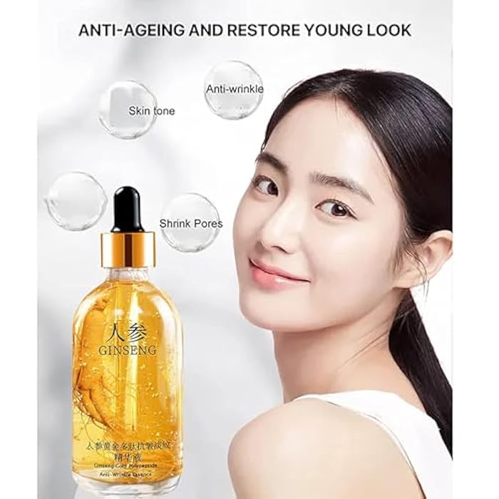 Peehss Ginseng Anti Wrinkle Serum, Ginseng Polypeptide Anti-Ageing Essence, Ginseng Extract Liquid, Korean Ginseng Anti Aging Essential Oil Tighten Moisturizing Smooth Skin Reduce Fine Lines (2 Bottles) - Image 3