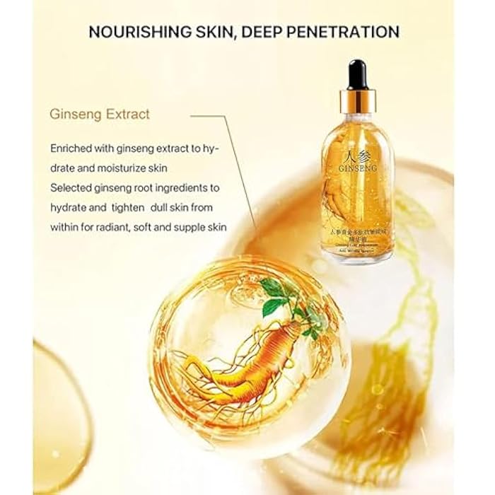Peehss Ginseng Anti Wrinkle Serum, Ginseng Polypeptide Anti-Ageing Essence, Ginseng Extract Liquid, Korean Ginseng Anti Aging Essential Oil Tighten Moisturizing Smooth Skin Reduce Fine Lines (2 Bottles) - Image 4