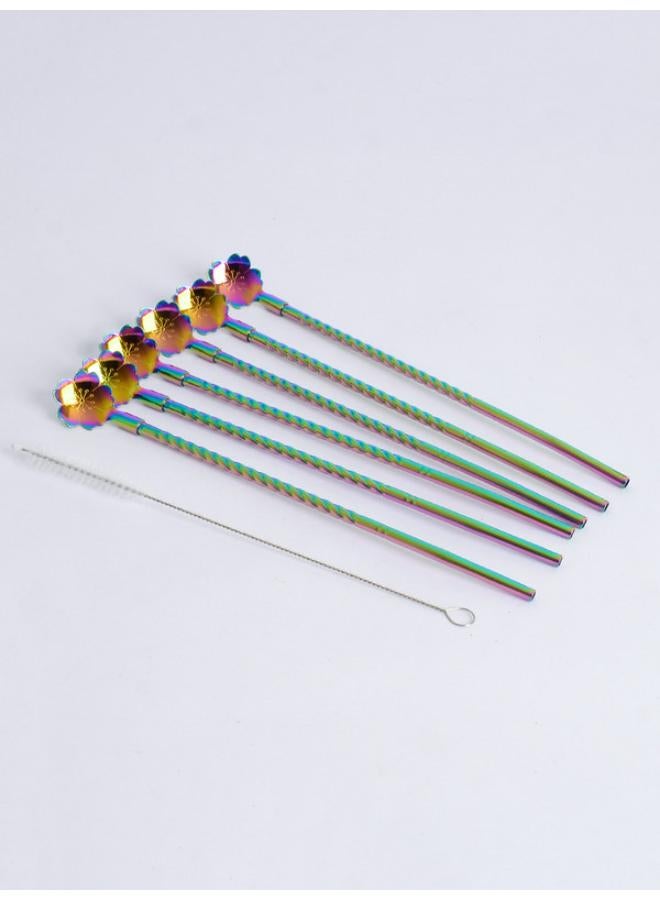 Akher el Ankoud Long Stainless Steel Cocktail Spoon Straw Set With Rose Shaped - Image 1