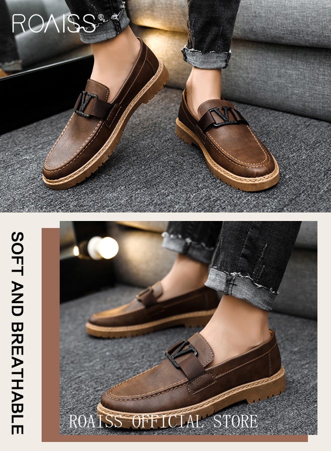 roaiss Men Classic Loafers Timeless Solid Color Design Versatile and Fashionable Rubber Outsole for Slip Resistance and Durability Slip On Design for Comfort and Breathability Men Business Casual Shoes Brown - Image 3