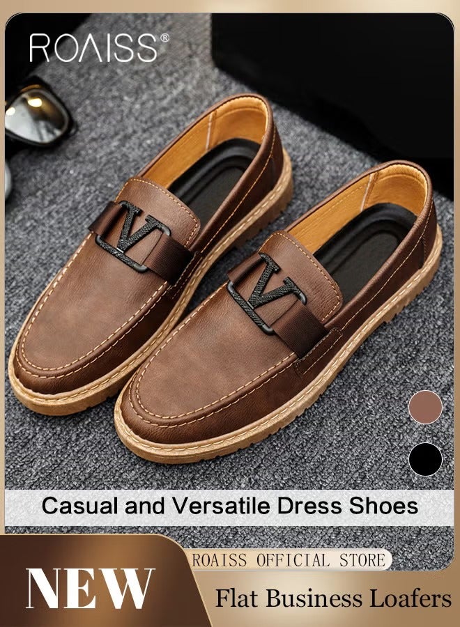 roaiss Men Classic Loafers Timeless Solid Color Design Versatile and Fashionable Rubber Outsole for Slip Resistance and Durability Slip On Design for Comfort and Breathability Men Business Casual Shoes Brown - Image 2