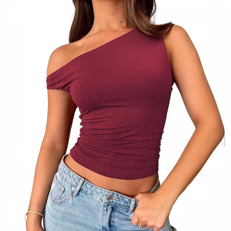 Women's Sleeveless Camisole Top with Ruching, Solid Color - Image 4