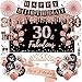 Uiorgui 30th Birthday Decorations for Women 33pcs 30th Birthday Crown and Sash Black Rose Gold Happy 30th Birthday Banner Balloons Backdrop Hanging Swirls Paper Fans 30 Years Old Birthday Decorations Kit - Image 3