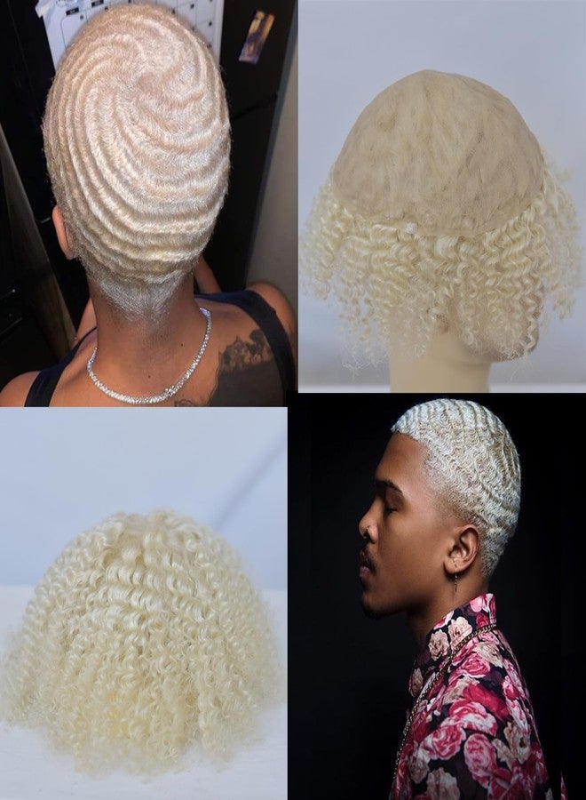Voloria 10x8 inch Full Lace African Waves Hairpiece Afro Wave Curl Black Mens Toupee Brazilian Human Hair Replacement System Afro Wave Hairpieces 10MM White Color - Image 1
