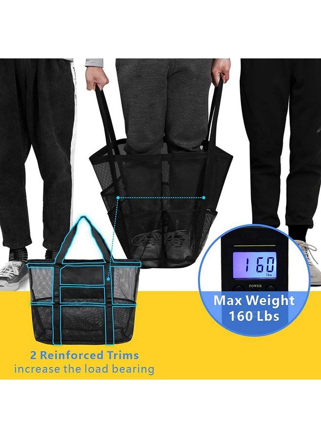 F-color Mesh Beach Bag Family - Beach Tote 9 Pockets Vacation Essentials, Black - Image 4