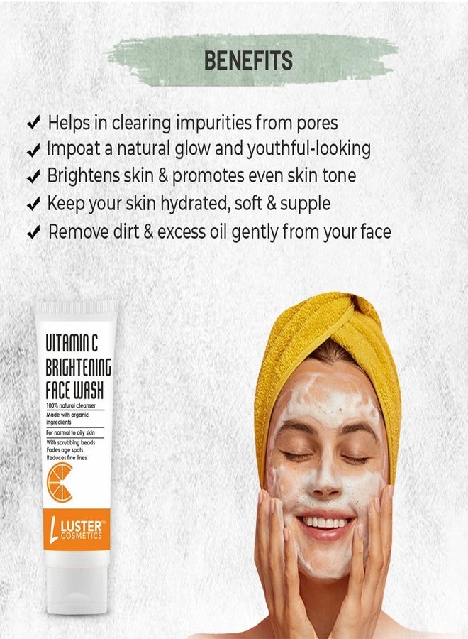 Luster Cosmetics Vitamin-C Brightening Face Wash | Helps to Reduces Skin Tightening & Deep Cleansing | Made With Organic Ingredients | For Glowing Skin Paraben Free - 100ml (Pack of 2) - Image 3