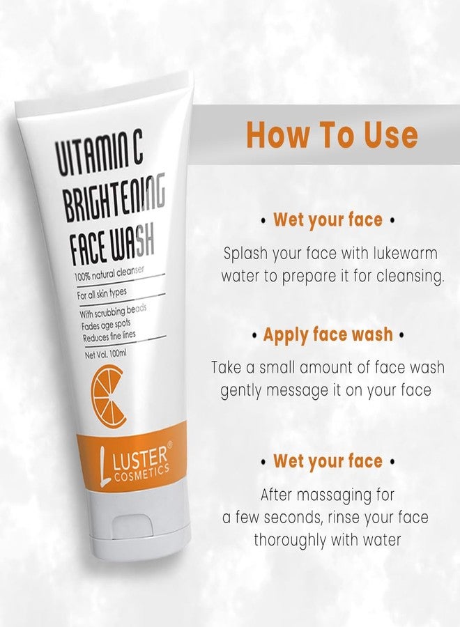 Luster Cosmetics Vitamin-C Brightening Face Wash | Helps to Reduces Skin Tightening & Deep Cleansing | Made With Organic Ingredients | For Glowing Skin Paraben Free - 100ml (Pack of 2) - Image 5