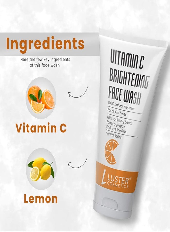 Luster Cosmetics Vitamin-C Brightening Face Wash | Helps to Reduces Skin Tightening & Deep Cleansing | Made With Organic Ingredients | For Glowing Skin Paraben Free - 100ml (Pack of 2) - Image 4
