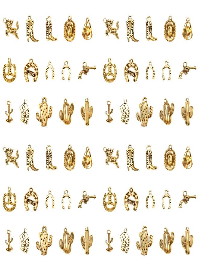 Wtrgas 60pcs Gold Western Cowboy Charms, Horse Boot Hat Cactus and More Pendants for DIY Jewelry Making (15 Style, 4 Each) - Image 1