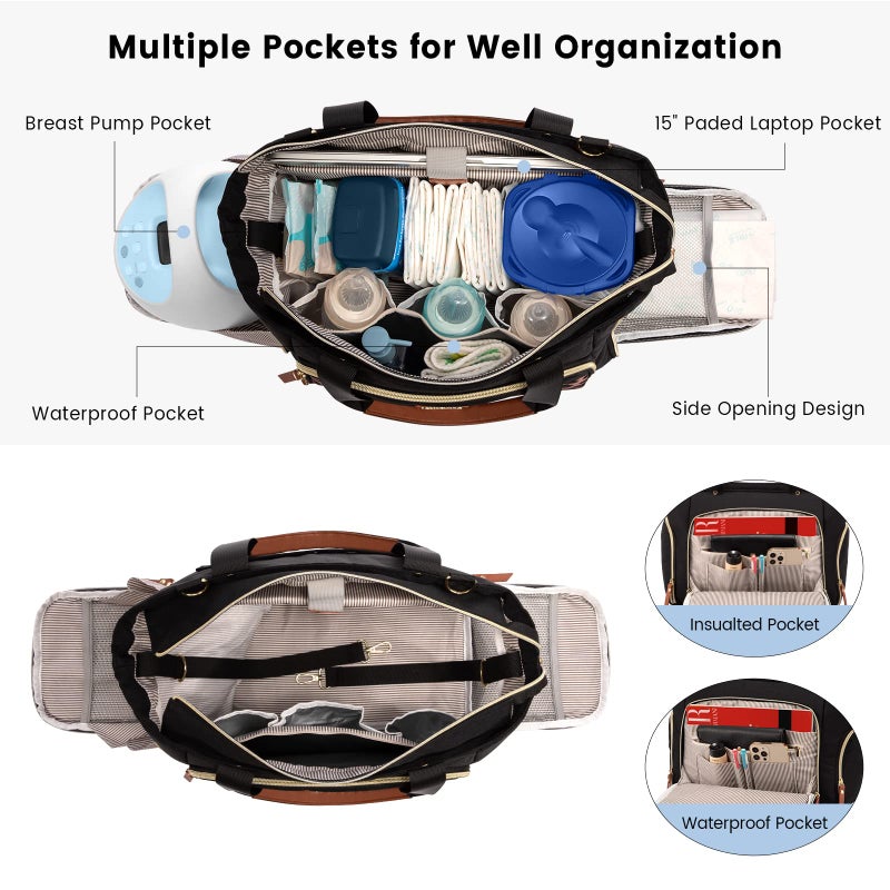 LOVEVOOK Breast Pump Bag & Diaper Tote - 3Pc Set for Breastfeeding Moms - Laptop Pocket, Cooler & Changing Pad - Fits Most Pumps - Image 2