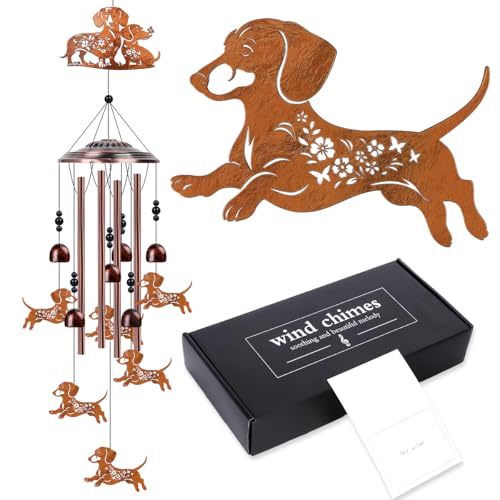 Riletese Dachshund Wind Chimes for Outside - Metal Windchimes Outdoors, Dachshund Gifts for Women/Men, Memorial/Birthday/Housewarming/Festival Gifts, Chimes for Garden Decor Patio Yard Outdoors - Image 1