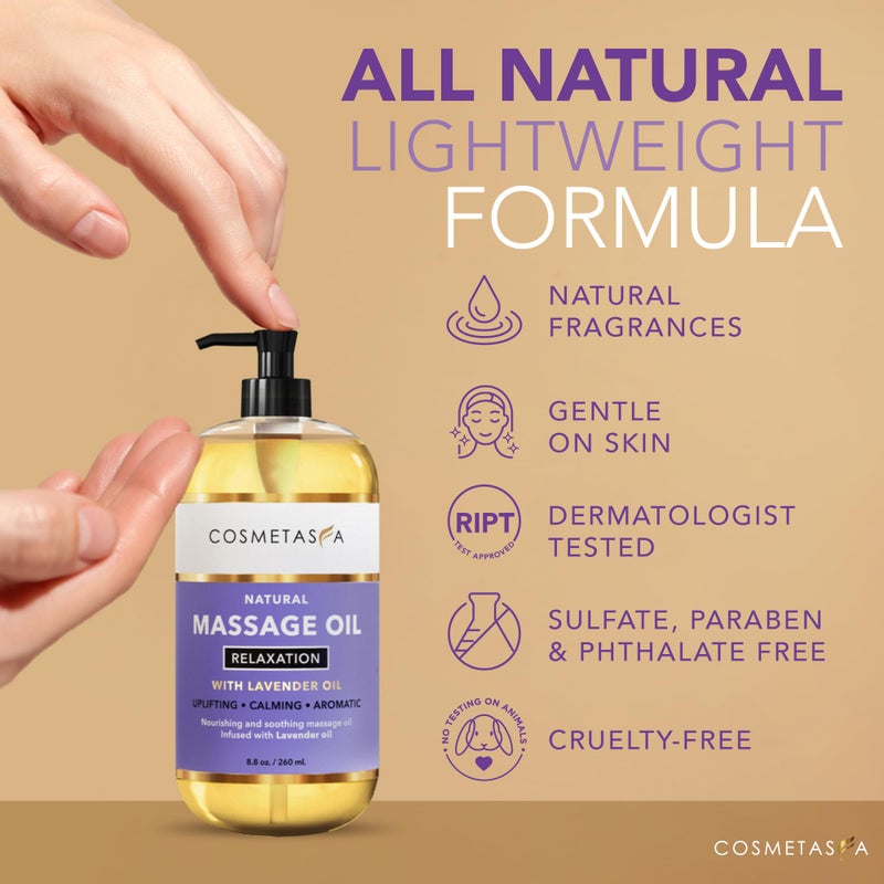 Cosmetasa Lavender Massage Oil for Massage Therapy with Roller - All Natural, Cruelty-Free & Spa Quality Skin Therapy Oil & Soothing Care - Lavender, Geranium & Grapeseed Oil (8.8 oz) - Image 3