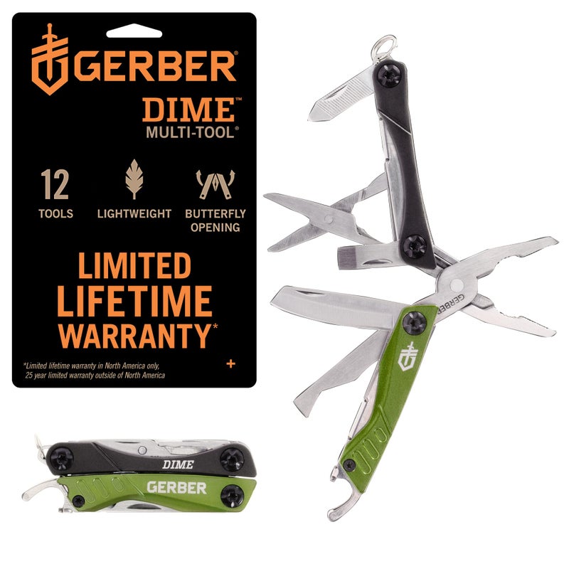 Gerber Gear Dime 12-in-1 Mini EDC Multitool - Needle Nose Pliers, Pocket Knife, Keychain, Bottle Opener - EDC Gear and Equipment - Green - Image 1