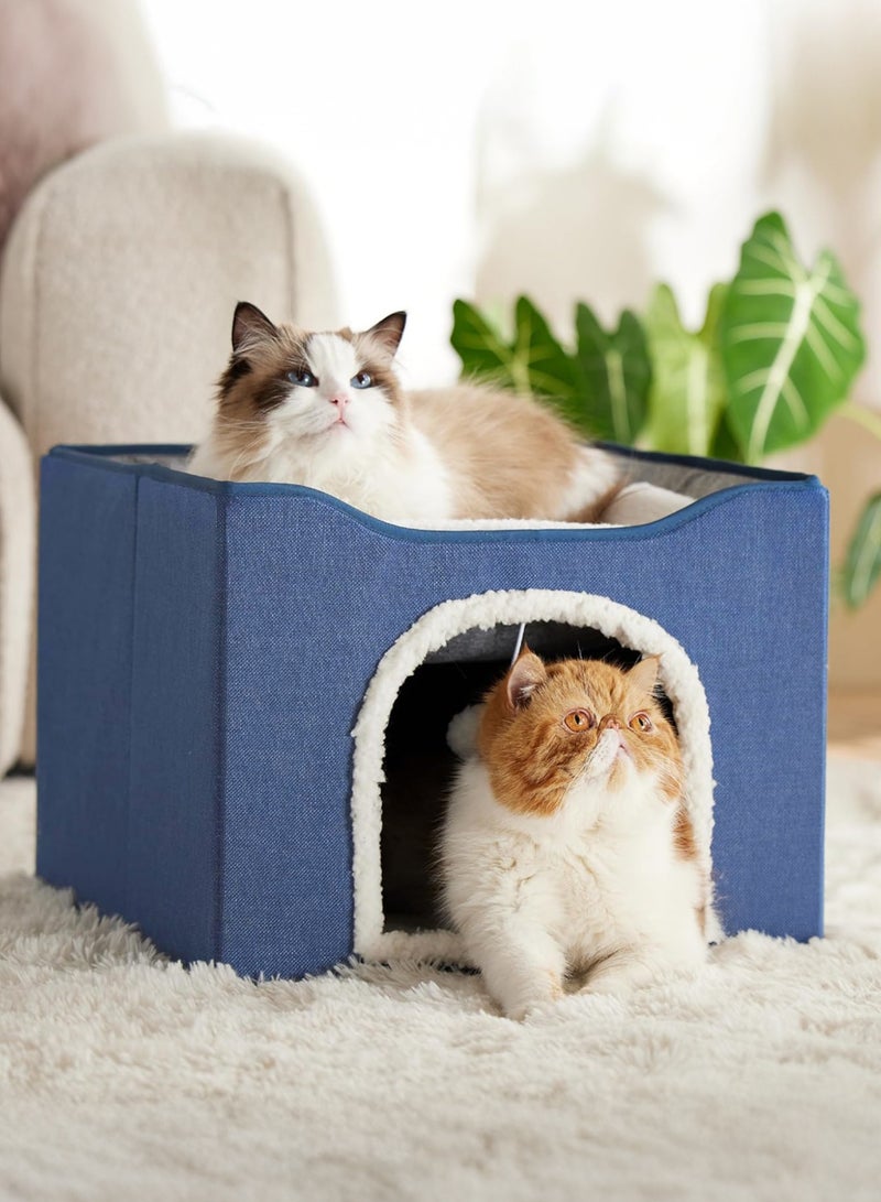 XiuWoo Large Indoor Cat Beds, Foldable Kitten House, Cat Cave, Small Aminal Hideawa, Condo Cat Cube for Pet Cube with Fluffy Ball Hanging - Image 1