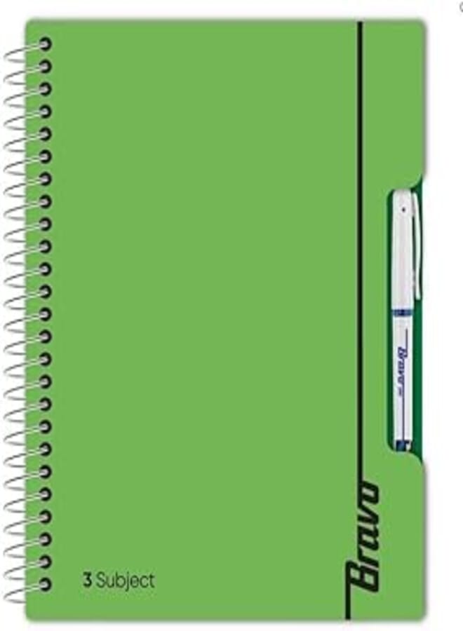 Bravo New Three Subject Notebook, 126 Sheets, 27.3 cm x 19.8 cm Size, Green