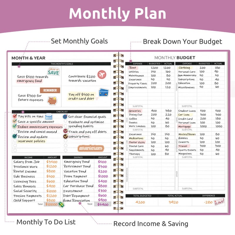 Taja Budget Planner - Monthly Budget Book with Expense Tracker Notebook, Undated Bill Organizer & Finance Planner to Take Control of Your Money, Account Book to Manage Your Finances-Purple - Image 3