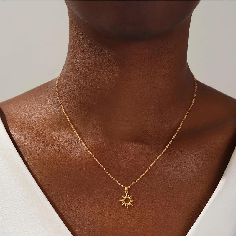 CHESKY Gold Pendant Necklaces for Women, Dainty 14k Gold Plated Sun Necklace for Women Gold Charm Choker Necklace for Women Cute Statement Necklace Sunflower Necklace Gold Jewelry for Women Gifts - Image 2