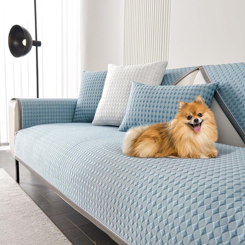 OTOB Cooling Couch Covers for Dogs Washable Ice Silk Fabric Non Slip Pet Couch Cover for Sofa, 3D Structure Breathable Soft Large Dog Mat Blanket Sofa Furniture Protector (ICY Blue, 43.3"x94.5") - Image 1