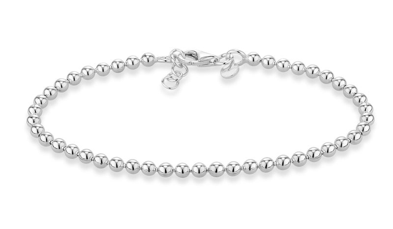 Miabella 925 Sterling Silver Italian Handmade 3mm Bead Ball Strand Chain Bracelet for Women Made in Italy (Length 6.5 Inches) - Image 1