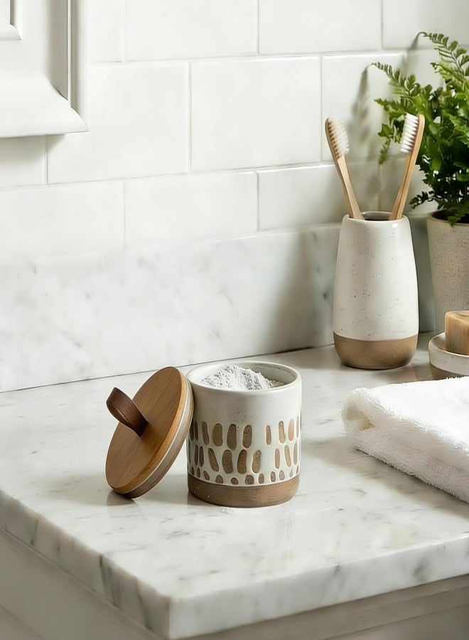 Prettidecor علبة صغيرة سعة 5 أونصة سائلة لحفظ الملح والتوابل والزبدة والنعناع والسكر والقهوة والفيتامينات اليومية ومسحوق الأسنان، برطمانات مزخرفة (أبيض) - Image 5