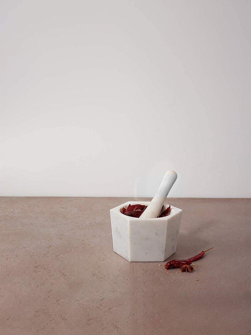 Ellementry white marble mortar & pestle Set, Khalbatta Stone, Imam Dasta, Okhli Masher, Kharal, Kundi Sota, Natural &Traditional Spice Grinder for Kitchen, Khal Batta Musal for Spices & Herbs - Image 5