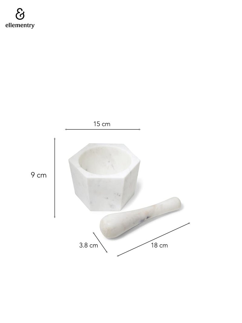 Ellementry white marble mortar & pestle Set, Khalbatta Stone, Imam Dasta, Okhli Masher, Kharal, Kundi Sota, Natural &Traditional Spice Grinder for Kitchen, Khal Batta Musal for Spices & Herbs - Image 4