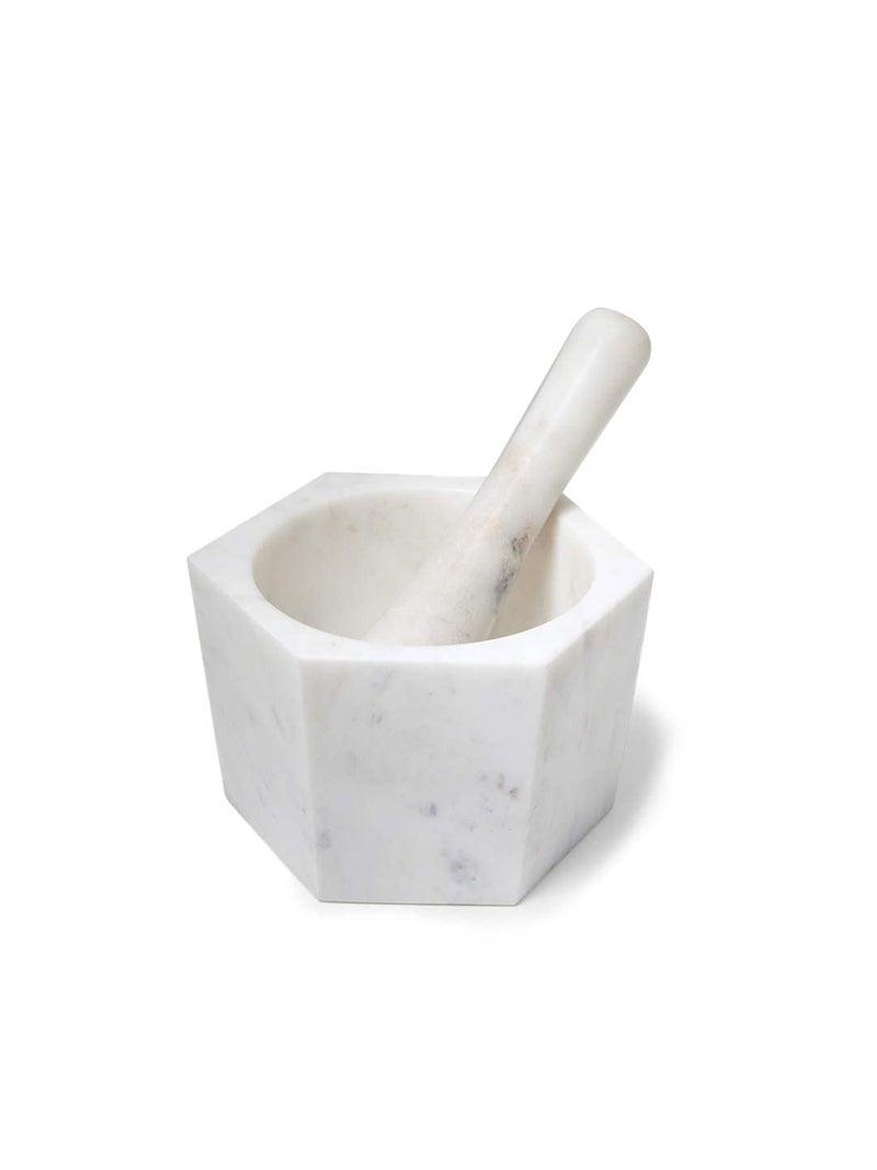 Ellementry white marble mortar & pestle Set, Khalbatta Stone, Imam Dasta, Okhli Masher, Kharal, Kundi Sota, Natural &Traditional Spice Grinder for Kitchen, Khal Batta Musal for Spices & Herbs - Image 2