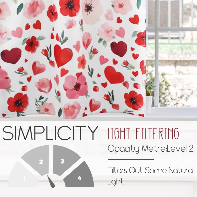 Zifmrtrwn Valentine Kitchen Curtains 3 Piece Set Floral Hearts Curtains Valance & Tiers for Kitchen Home Indoor Cafe 36 Inch Short Window Curtain Over Sink Window Spring Decor - Image 5