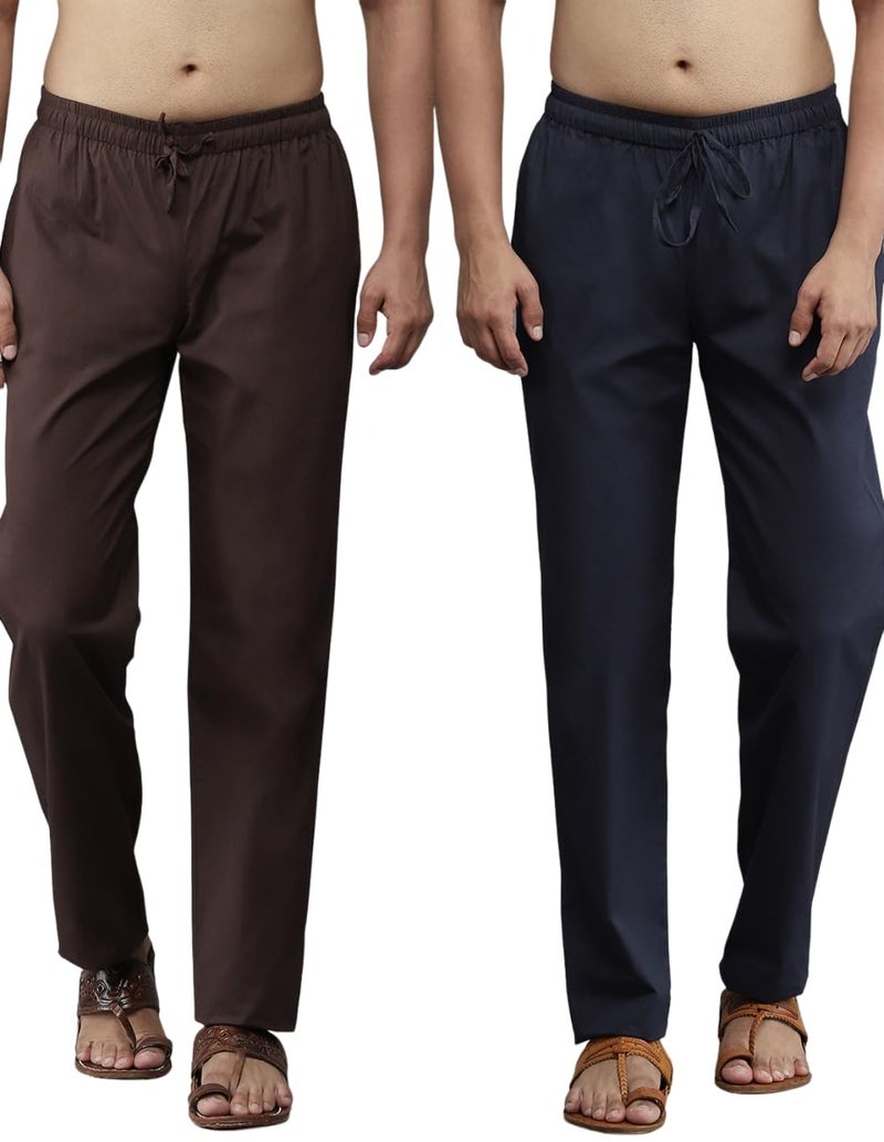 See Designs Men Deep Brown & Navy Blue Solid Pure Cotton Men's Pyjama (Pack of 2)_SDCBPJ168L - Image 1