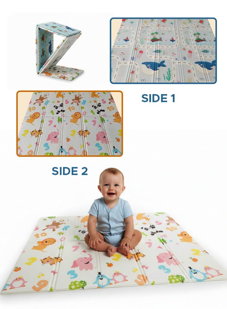 بيكي كيدز سجادة لعب للأطفال سميكة للغاية ذات وجهين 200 × 180 × 1.5 سم، سجادة لعب كبيرة قابلة للطي ومقاومة للماء لوقت استلقاء الطفل على بطنه والزحف، سجادات آمنة وناعمة للأطفال للعب على الأرض للرضع والأطفال الصغار - Image 1