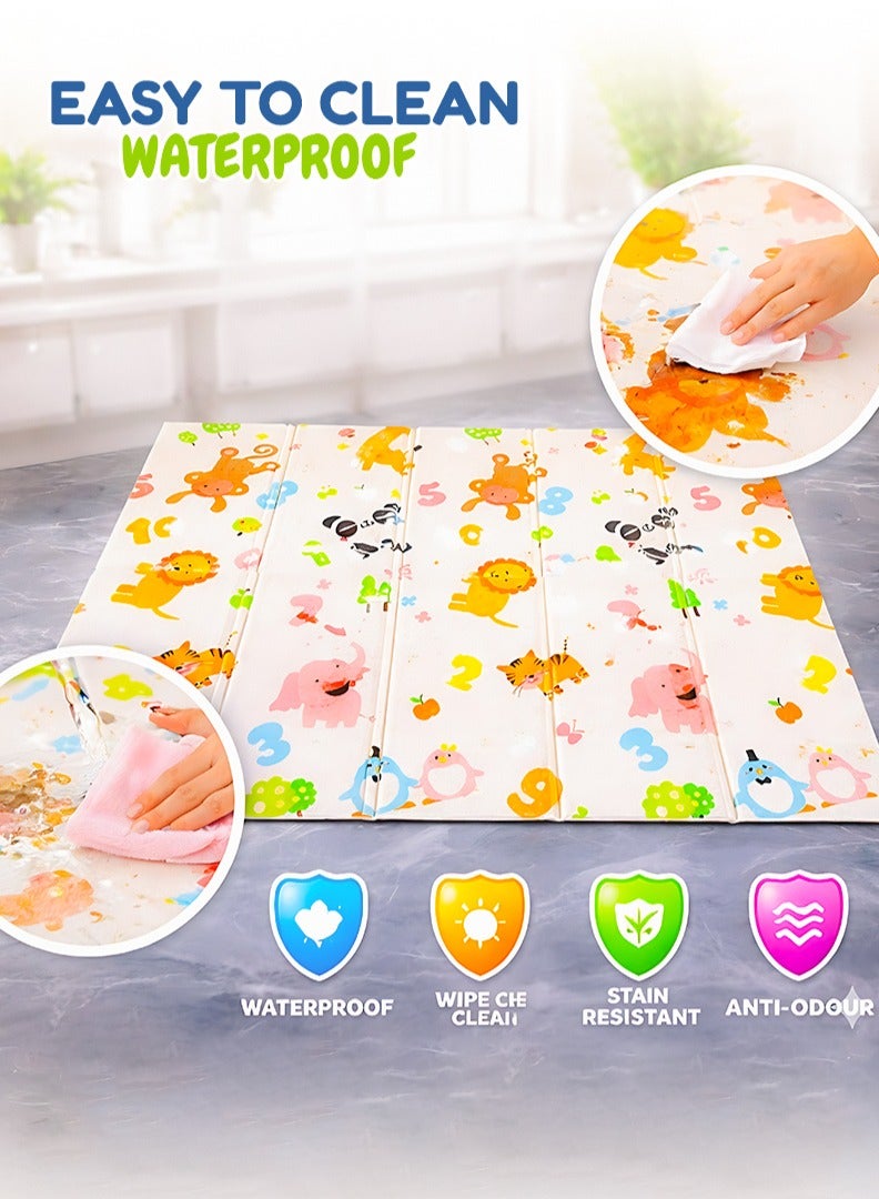 بيكي كيدز سجادة لعب للأطفال سميكة للغاية ذات وجهين 200 × 180 × 1.5 سم، سجادة لعب كبيرة قابلة للطي ومقاومة للماء لوقت استلقاء الطفل على بطنه والزحف، سجادات آمنة وناعمة للأطفال للعب على الأرض للرضع والأطفال الصغار - Image 3