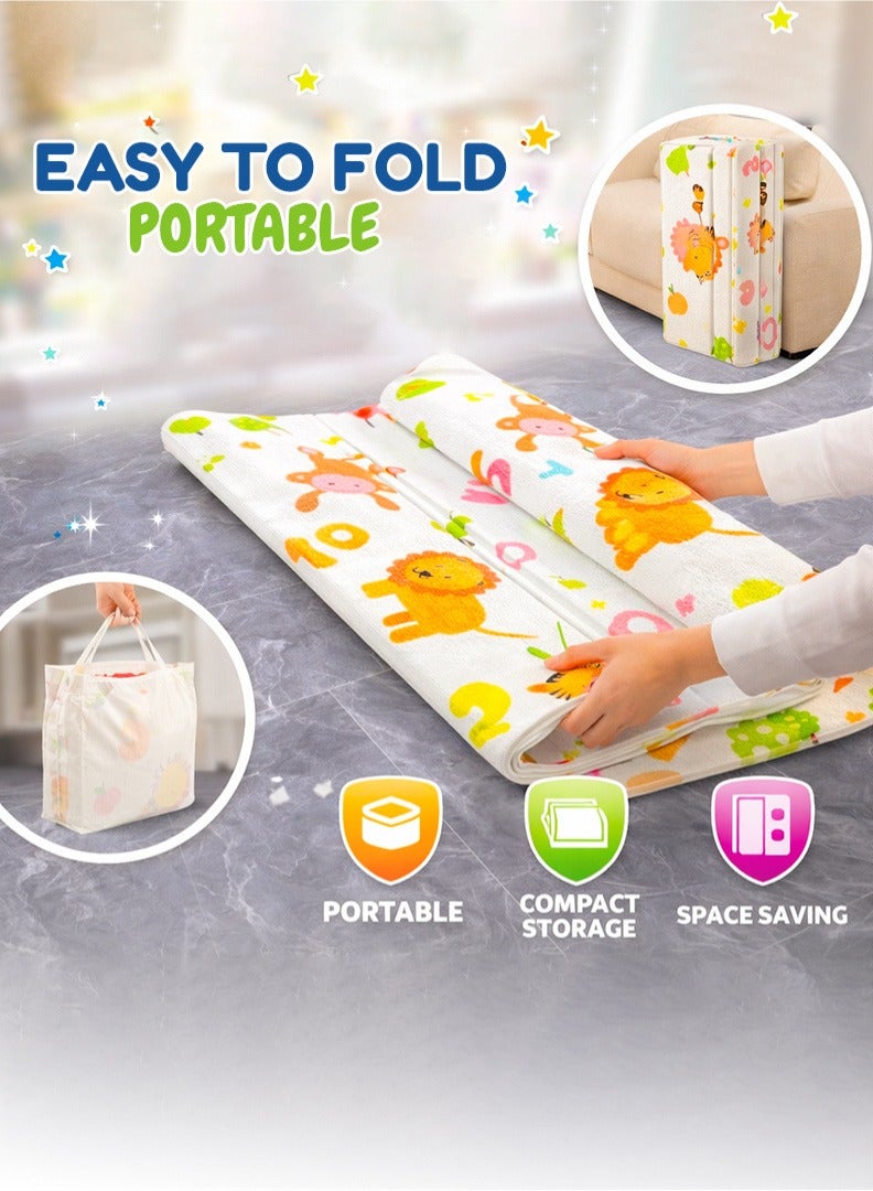 بيكي كيدز سجادة لعب للأطفال سميكة للغاية ذات وجهين 200 × 180 × 1.5 سم، سجادة لعب كبيرة قابلة للطي ومقاومة للماء لوقت استلقاء الطفل على بطنه والزحف، سجادات آمنة وناعمة للأطفال للعب على الأرض للرضع والأطفال الصغار - Image 4