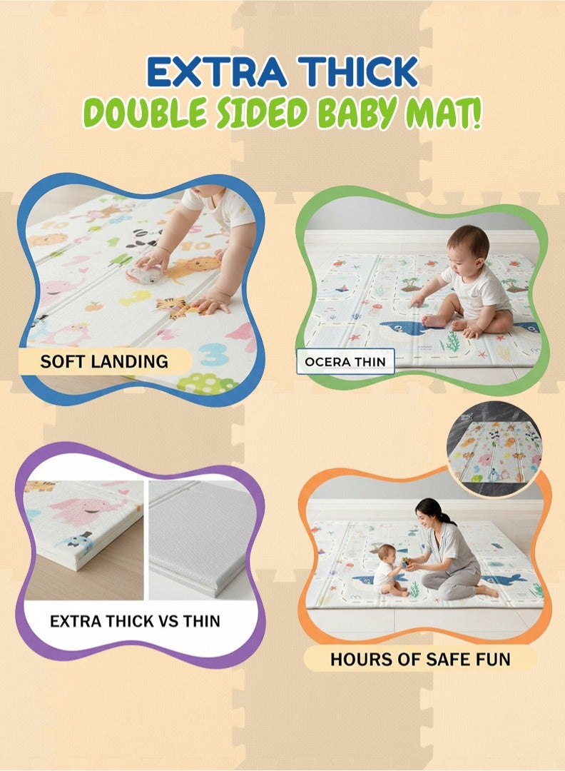 بيكي كيدز سجادة لعب للأطفال سميكة للغاية ذات وجهين 200 × 180 × 1.5 سم، سجادة لعب كبيرة قابلة للطي ومقاومة للماء لوقت استلقاء الطفل على بطنه والزحف، سجادات آمنة وناعمة للأطفال للعب على الأرض للرضع والأطفال الصغار - Image 5