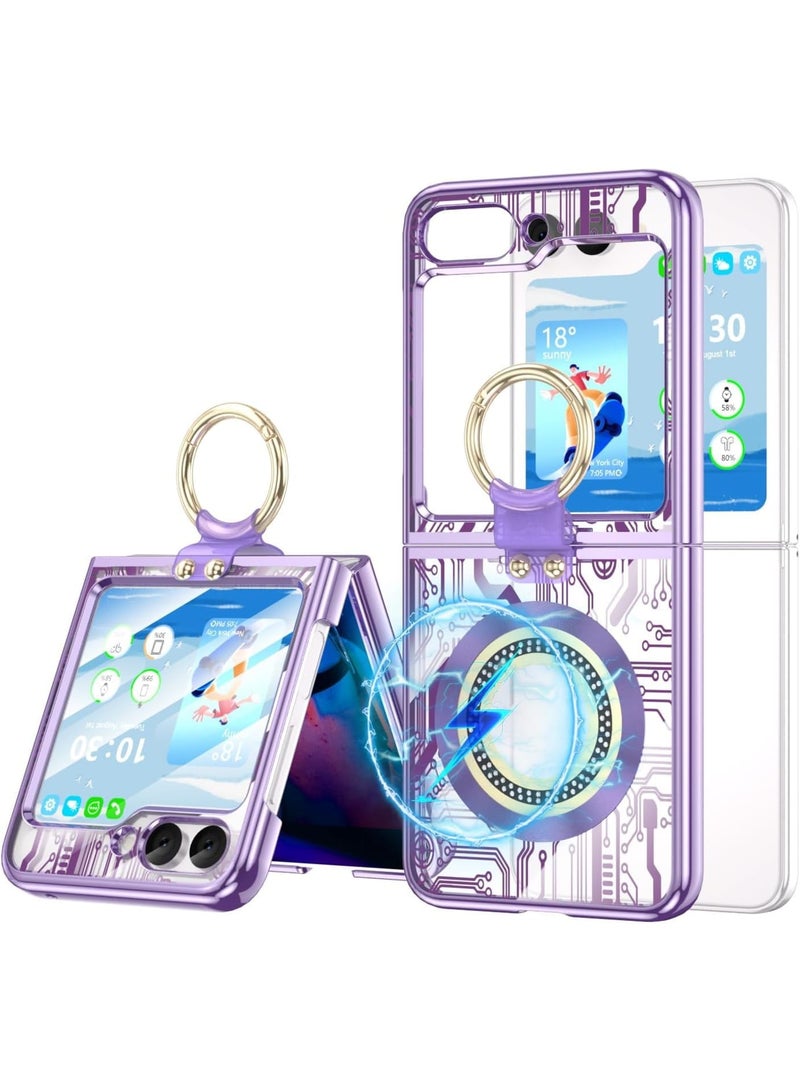 SOLARAE Anti-Fall Shockproof Protective Phone Cover Case, Designed for Samsung Galaxy Z Flip 5 Case Clear with Ring, Compatible with Galaxy Z Flip 5 Case 5 G 2023 (Purple) - Image 1