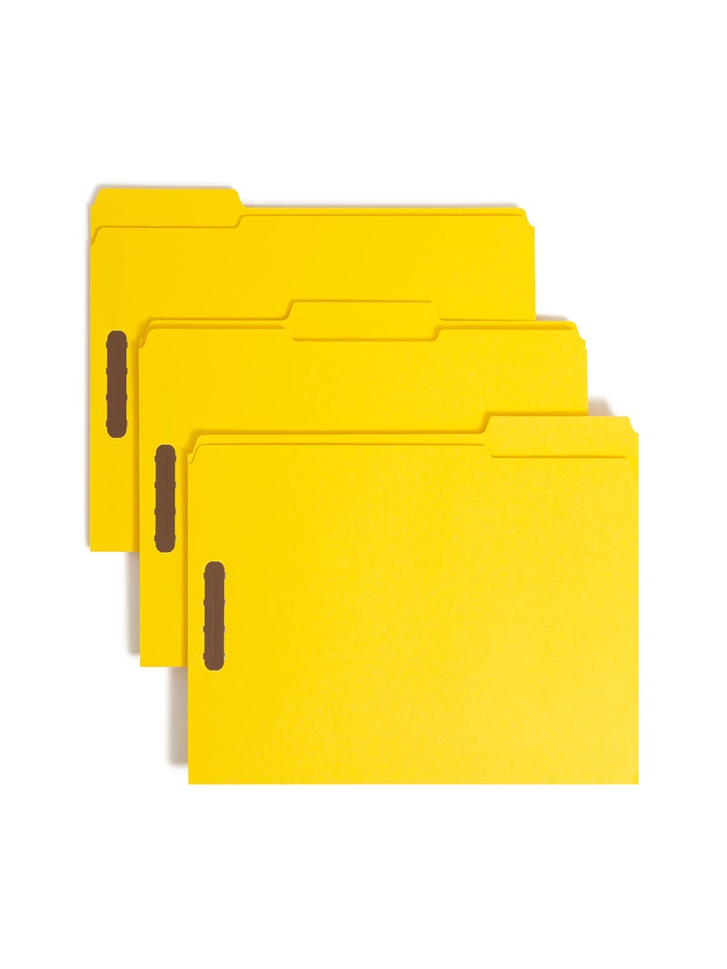 Smead Fastener File Folders 50 Count Yellow Reinforced 13Cut Tabs 2 Fasteners Letter Size 12940