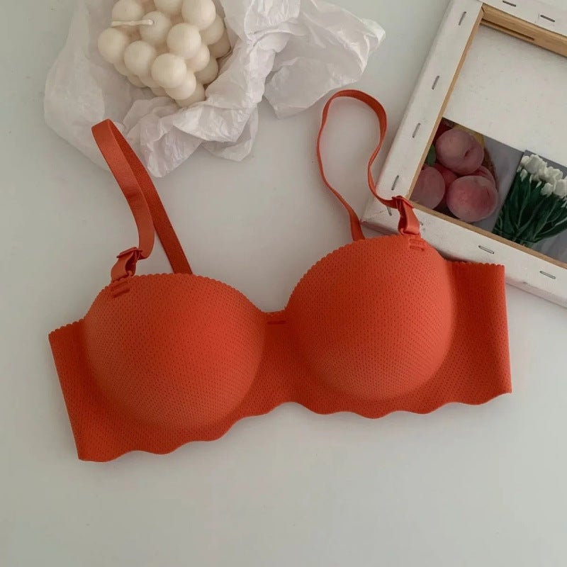 Southeast Asia without steel ring junior high school girls small chest gathered underwear womens seamless one-piece Shu Meiwen bra Orange