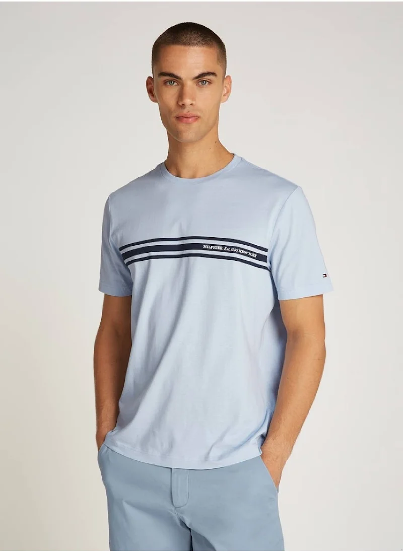 TOMMY HILFIGER Men's Central Chest Striped T-shirt - Cotton, Blue