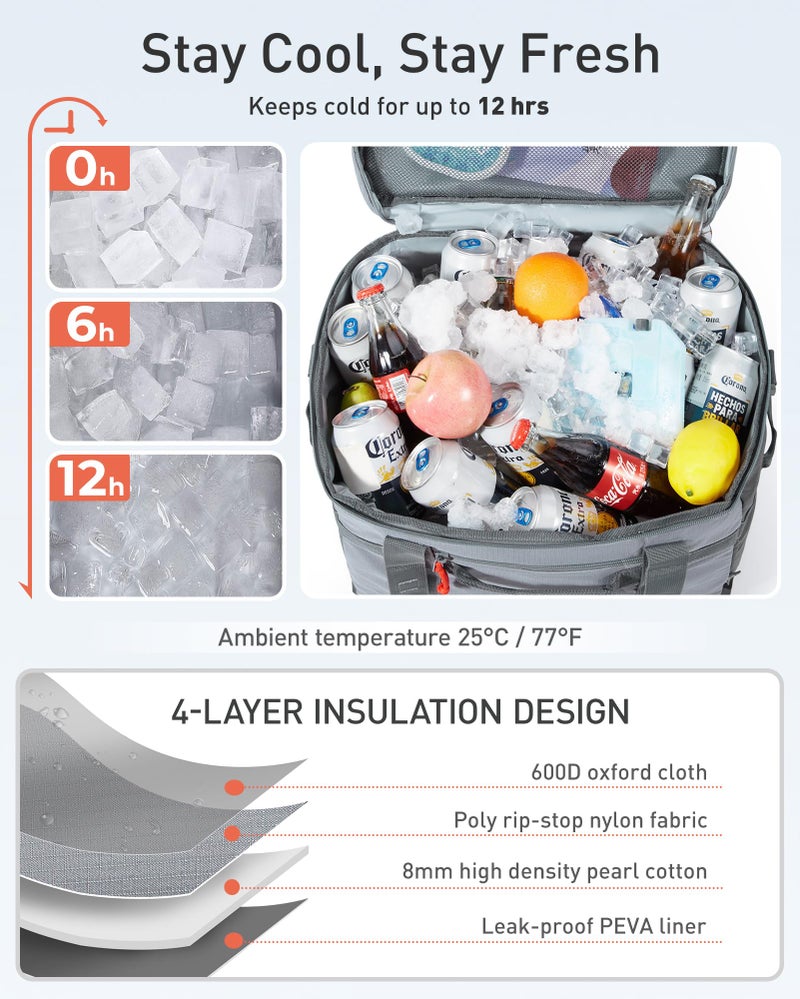 TOURIT Soft Sided Cooler Bag Insulated 48/60 Cans, Large Collapsible & Leakproof Ice Chest for Picnic, Beach, Camping, Travel - Image 2