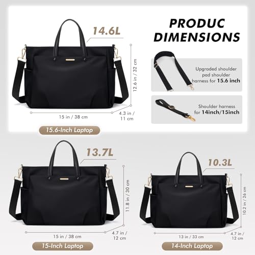 GOLF SUPAGS Laptop Shoulder Bag 14 Inch, Computer Shoulder Bag Large Work Tote Bag for Women, Laptop Carrying Case Stylish Handbag for Business Travel (Black) - Image 2
