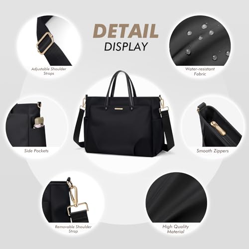 GOLF SUPAGS Laptop Shoulder Bag 14 Inch, Computer Shoulder Bag Large Work Tote Bag for Women, Laptop Carrying Case Stylish Handbag for Business Travel (Black) - Image 4