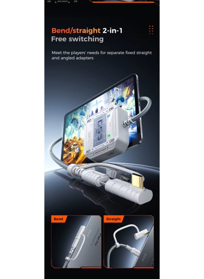 Plextone GS5 PRO Multi-Functional 5-in-1 Connector features a 3.5mm Headphone Jack, USB Port, Type-C Port, 60W Fast Charging, and Hi-Res Sound Quality. Ensures compatibility with a variety of devices such as iOS Pad, Galaxy S20, OnePlus 8 Pro, and more. Grey - Image 4