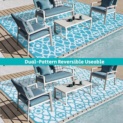 HEBE سجادة خارجية هابي مقاومة للماء 6x9، سجادة بلاستيكية من القش، سجادة تخييم، سجادة فناء قابلة للعكس، سجادة RV، تخفيضات، سجادة أرضية داخلية وخارجية للشرفة، السطح، الكامبر، الشرفة، الفناء الخلفي - Image 2