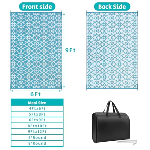 HEBE سجادة خارجية هابي مقاومة للماء 6x9، سجادة بلاستيكية من القش، سجادة تخييم، سجادة فناء قابلة للعكس، سجادة RV، تخفيضات، سجادة أرضية داخلية وخارجية للشرفة، السطح، الكامبر، الشرفة، الفناء الخلفي - Image 4