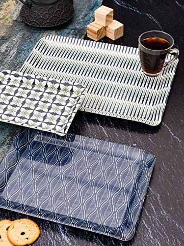 Goodhomes Melamine Serving Trays Set of 3 Different Sizes, Blue Printed Design Mt126, Rectangular. - Image 1